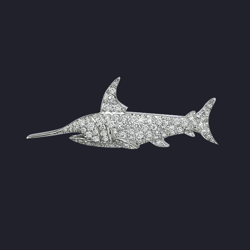 Platinum Diamond Blue Marlin Pin