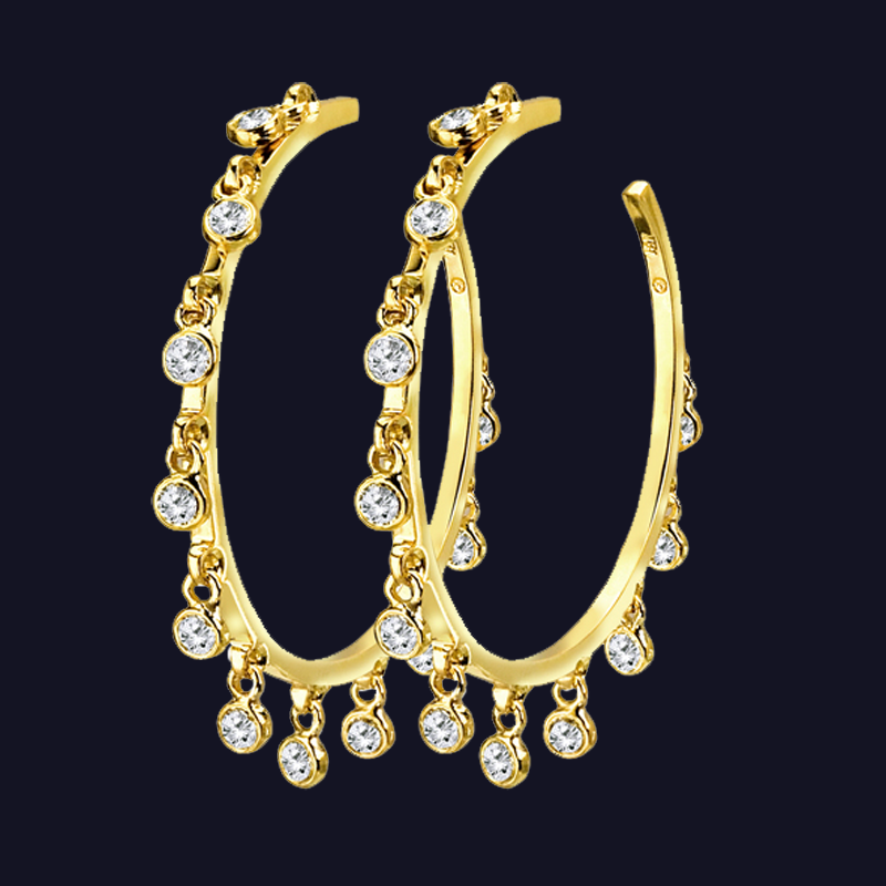 18K Yellow Gold Diamond Hoop Earrings