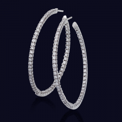 18K White Gold Diamond Hoop Earrings