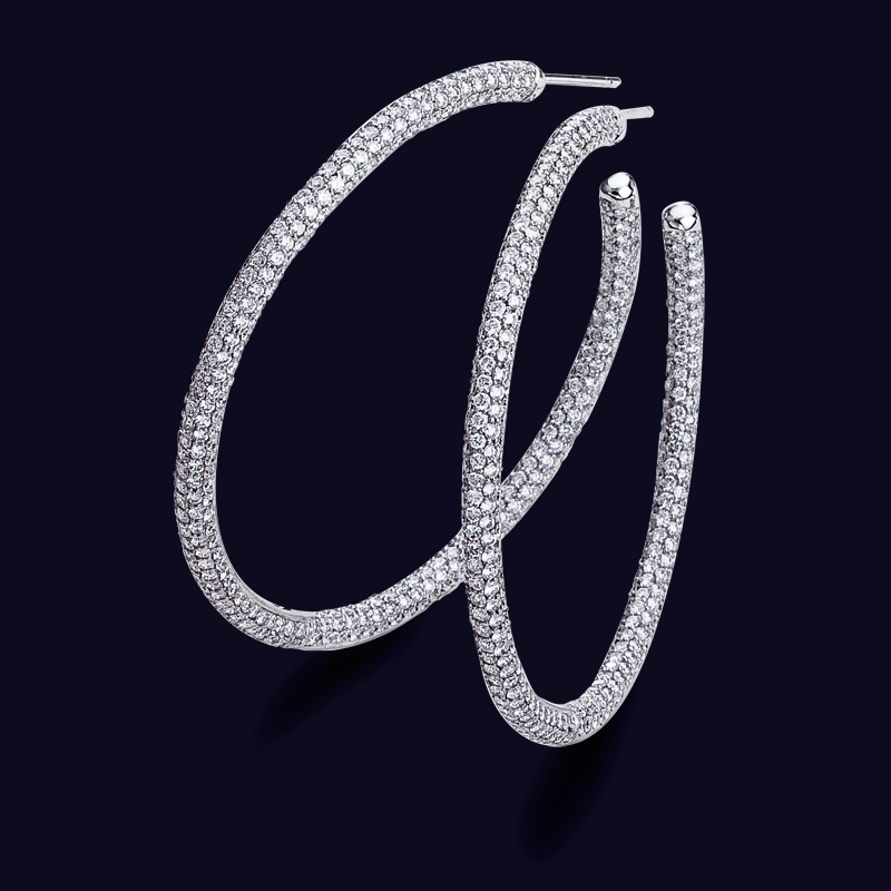 18K White Gold Pavé Diamond Hoop Earrings