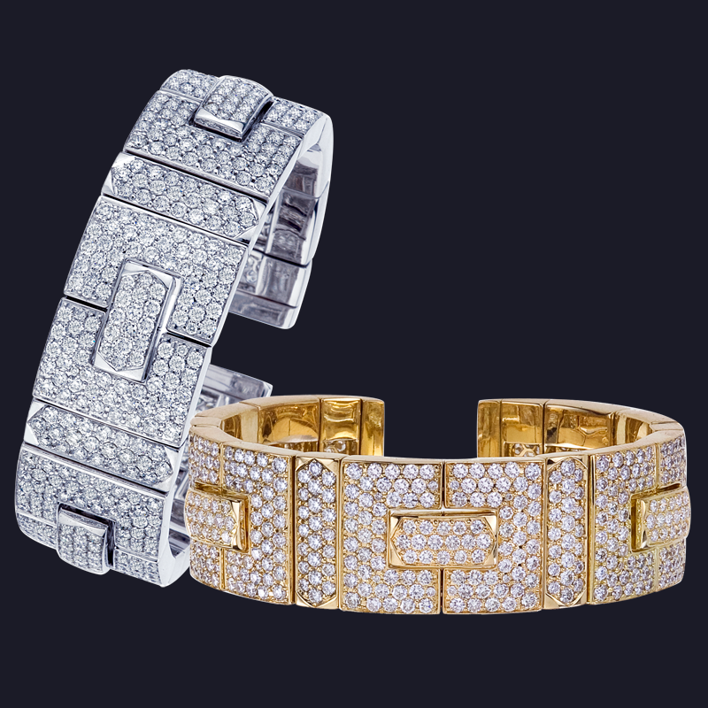 18K White Gold and Yellow Gold Diamond Bracelets