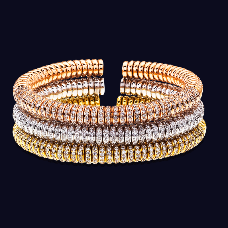 Tri-Color 18K Gold and Diamond Bracelets