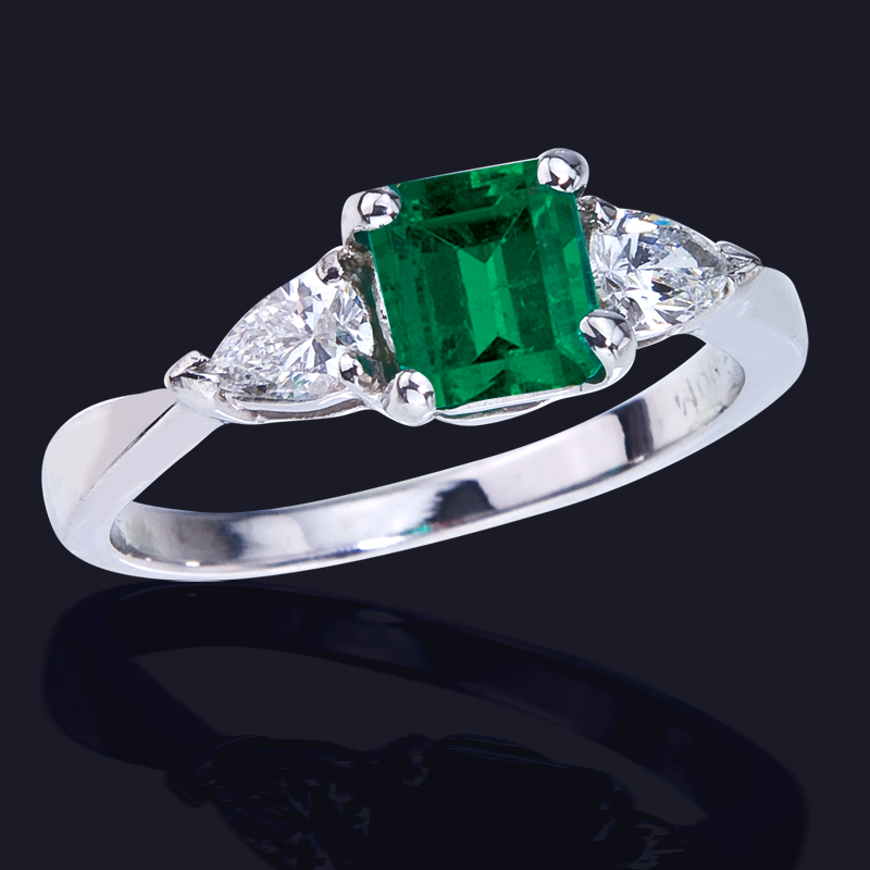 Platinum Emerald and Diamond Ring