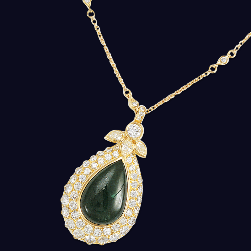 18K Yellow Gold Emerald and Diamond Necklace