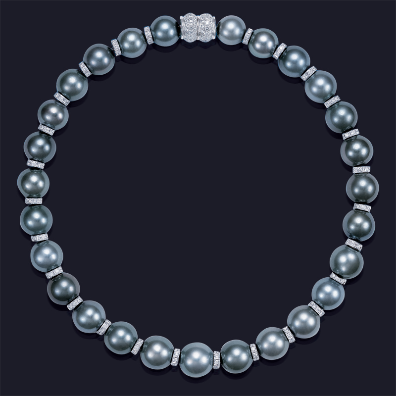 Platinum Diamond and Tahitian Pearl Necklace