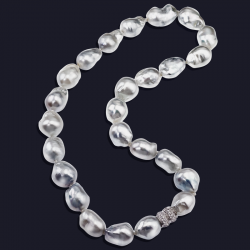Natural South Sea Baroque Pearl Necklace 24" Long, with Platinum Diamond Clasp