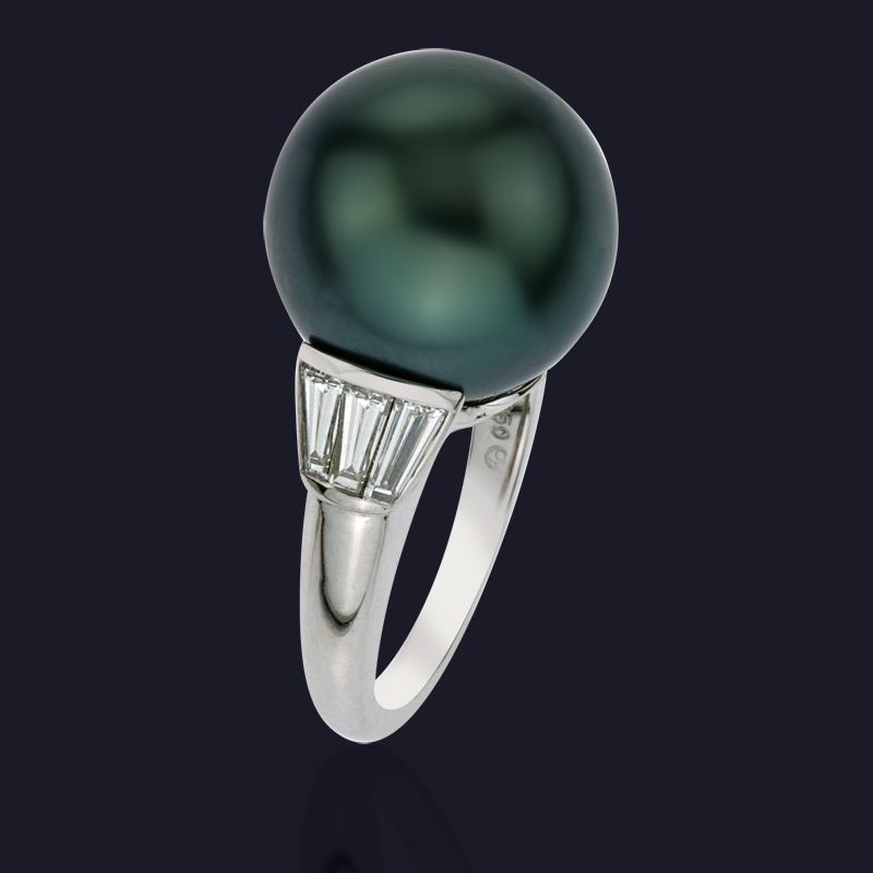 Platinum Diamond and Tahitian Pearl Ring