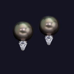 Platinum Diamond and Tahitian Pearl Earrings
