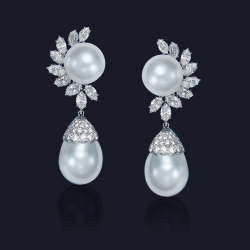 Platinum Diamond and South Sea Pearl Earrings