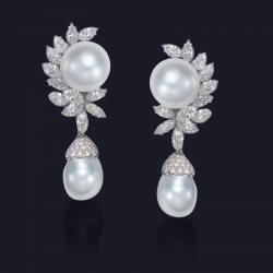 Platinum Diamond and South Sea Pearl Earrings