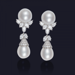 Platinum South Sea Pearl and Diamond Earring