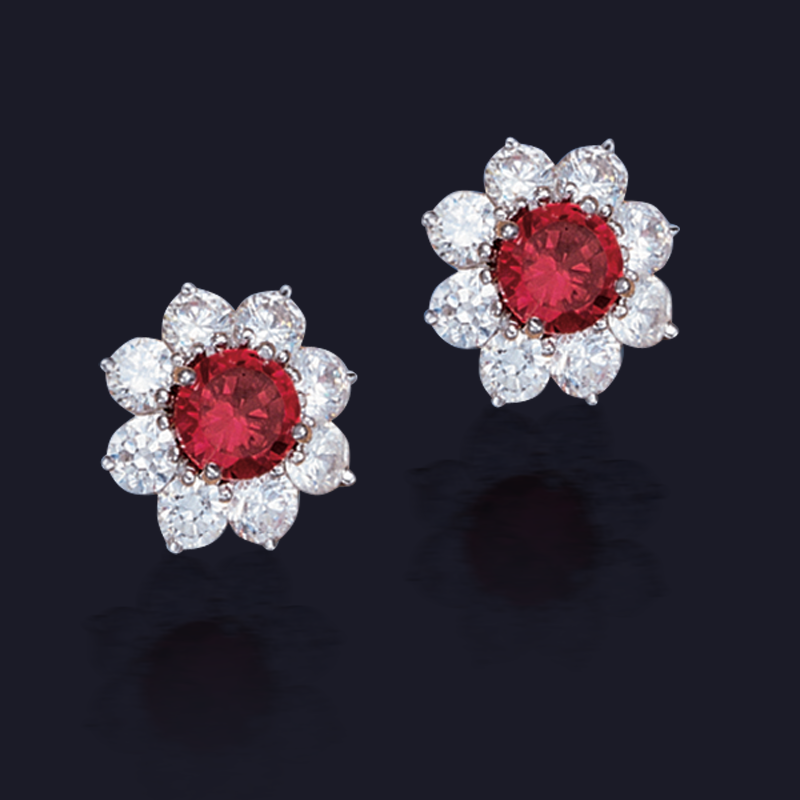 Platinum Ruby and Diamond Earring