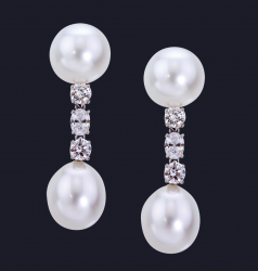 Platinum Diamond and South Sea Pearl Earrings