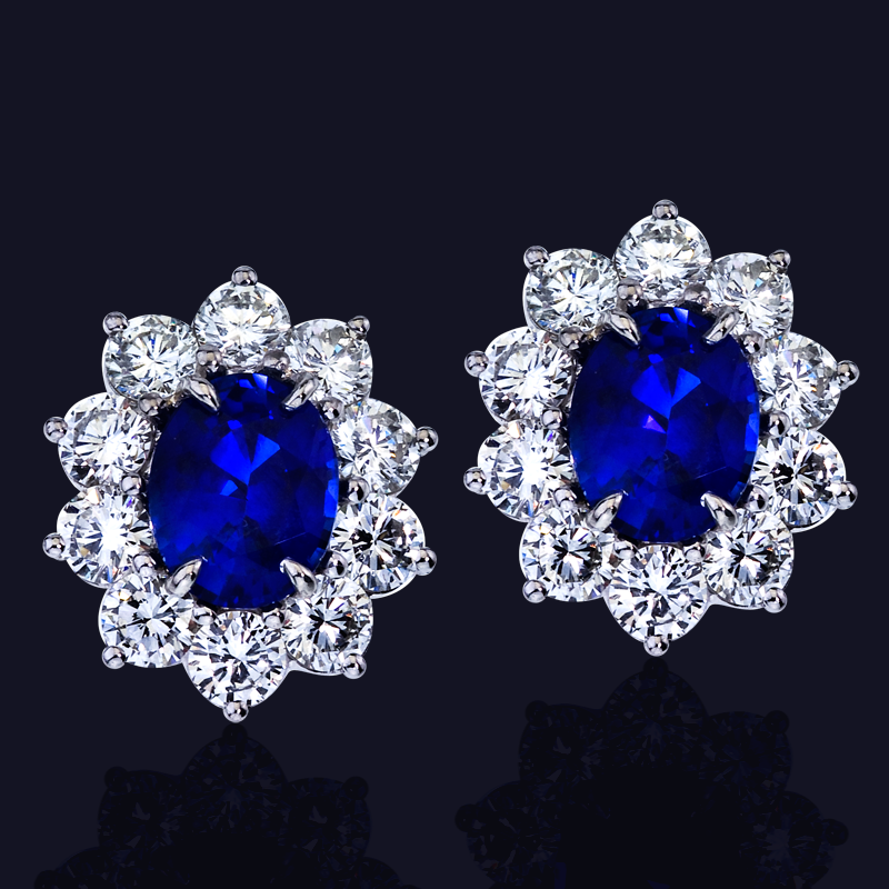 Platinum Blue Sapphire and Diamond Earrings