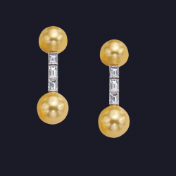 Platinum Golden Pearl and Diamond Earrings