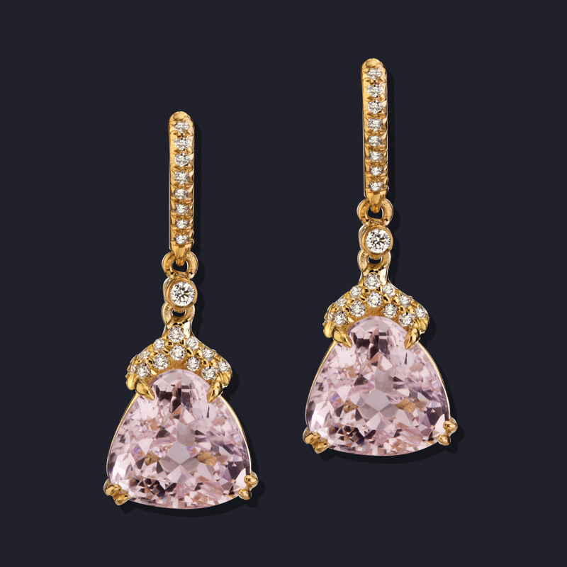 18/20K Yellow Gold Kunzite and Diamond Earrings