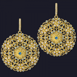 18K Yellow Gold, Blue Topaz and Diamond Earrings
