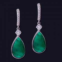 Platinum Emerald and Diamond Drop Earrings