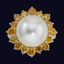 Platinum Intense Yellow Diamond and South Sea Pearl Ring