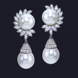 Platinum Diamond and South Sea Pearl Earring