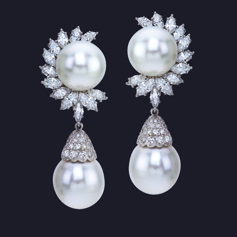 Platinum Diamond and South Sea Pearl Earring