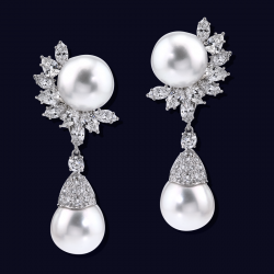 Platinum Diamond and South Sea Pearl Earrings