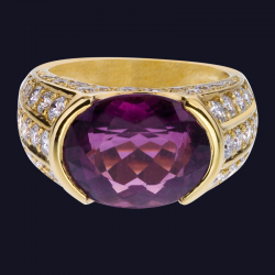 18K Yellow Gold Rubelite and Diamond Ring