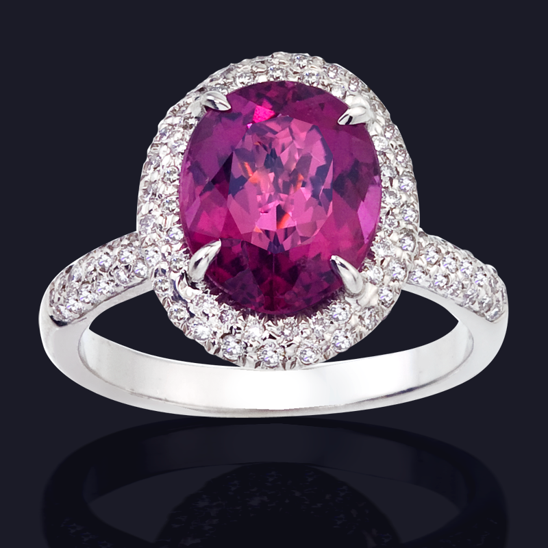 Platinum Rubelite and Diamond Ring