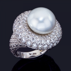 Platinum Diamond and South Sea Pearl Ring