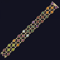 18K Yellow Gold Multi-Colored Semi-Precious and Diamond Bracelet