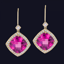 18K Yellow Gold Rubelite and Diamond Earrings