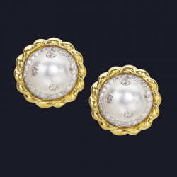 18K Two-Tone Diamond and South Sea Pearl Earrings