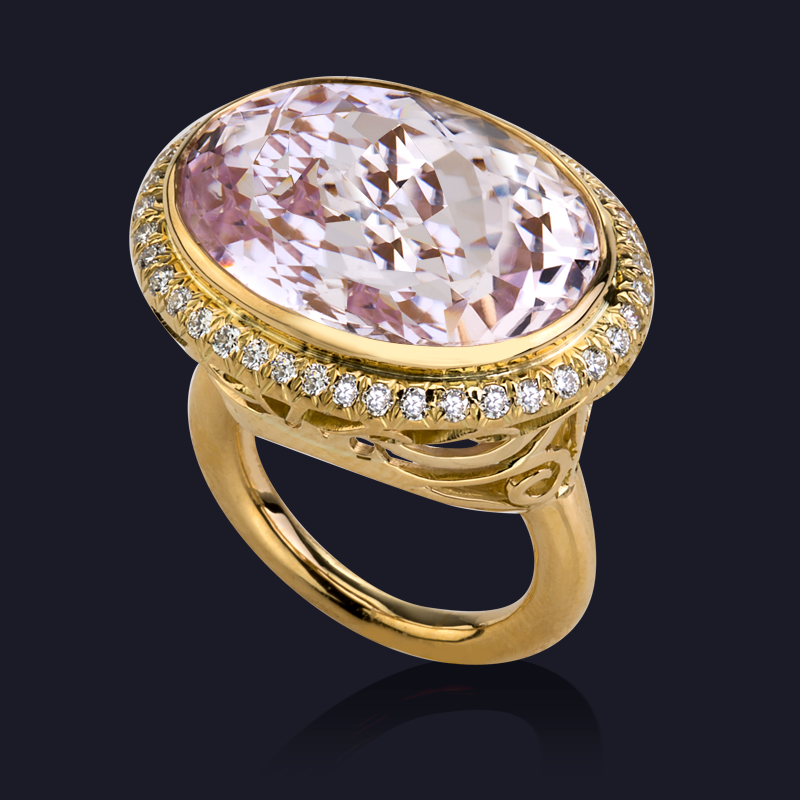 18K Yellow Gold Kunzite and Diamond Ring