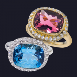 Platinum Aquamarine and Diamond Ring, 20K YG Pink Tourmaline and Diamond Ring