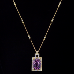 18K Yellow Gold Kunzite and Diamond Necklace