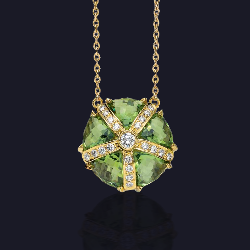 20K Yellow Gold Peridot and Diamond Necklace