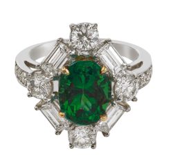 Platinum and 18K Yellow Gold Emerald and Diamond Ring