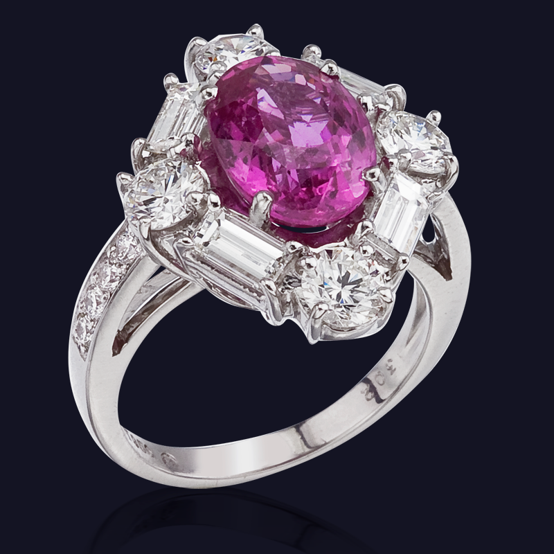 Platinum Pink Sapphire and Diamond Ring