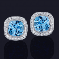 18K White Gold Blue Topaz and Diamond Earrings