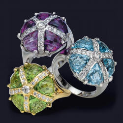 18K WG Amethyst and Diamond Ring, 18K WG Aquamarine and Diamond Ring, 20K YG Peridot and Diamond Ring