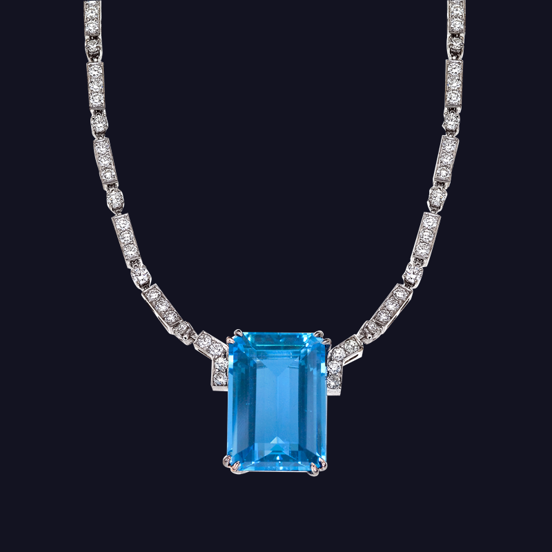 Platinum Aquamarine and Diamond Necklace