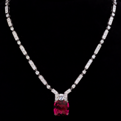 18K White Gold Rubelite and Diamond Necklace