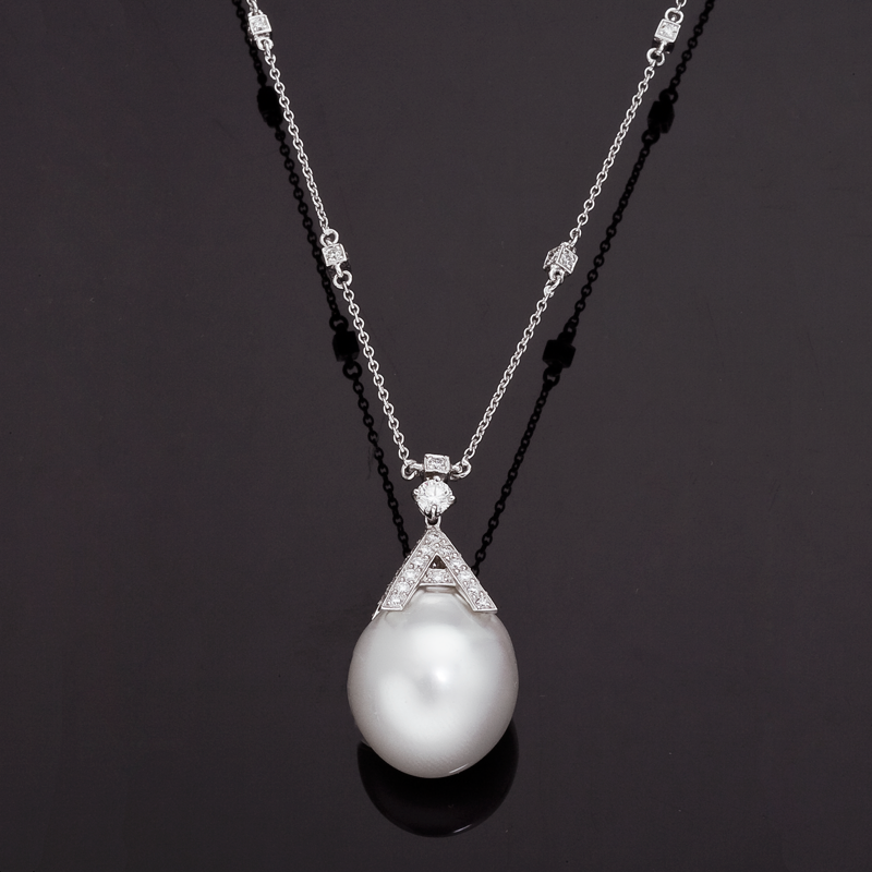 Platinum Diamond and South Sea Pearl Necklace