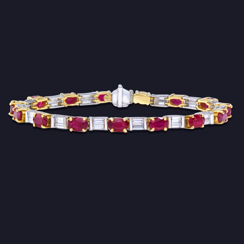 Platinum and 18K Yellow Gold Ruby and Diamond Bracelet