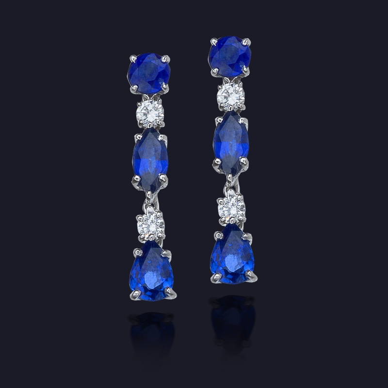 Platinum Blue Sapphire and Diamond Earrings