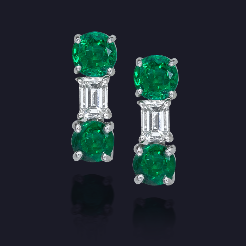 Platinum Emerald and Diamond Earrings