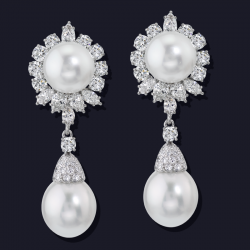 Platinum Diamond and South Sea Pearl Earrings