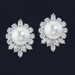 Platinum Diamond and South Sea Pearl Earrings