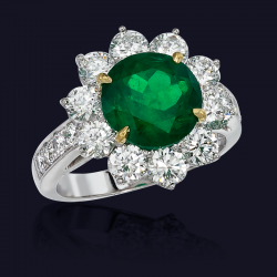 Platinum and 18K Yellow Gold Emerald and Diamond Ring