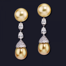 Platinum Golden Pearl and Diamond Earrings